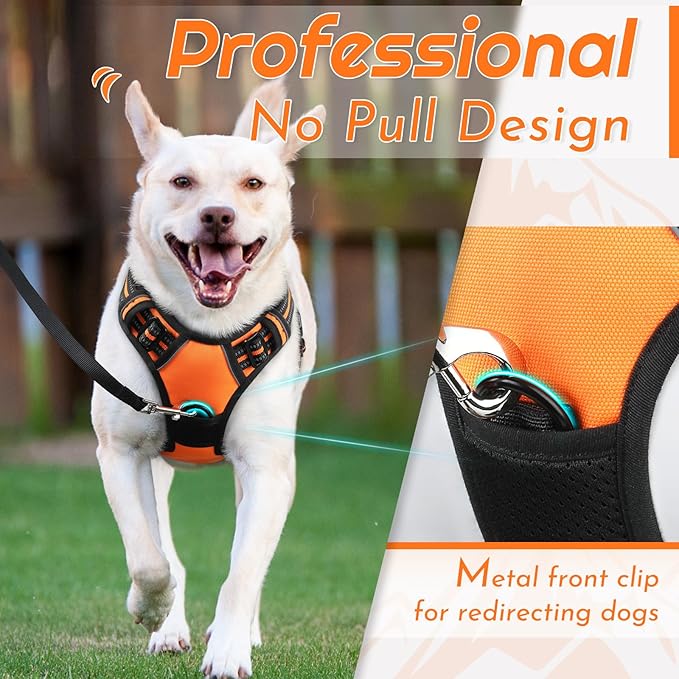Eagloo Dog Harness Small Sized Dog, No Pull Service Vest with Reflective Strips and Control Handle, Adjustable and Comfortable for Easy Walking, No Choke Pet Harness with 2 Metal Rings, Orange, S