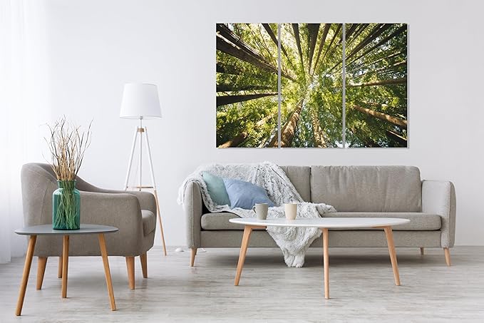 Nature Wall Art Prints - Ocean Forest Mountain Lake Canvas Landscapes - Small to Extra Large Living Room Bedroom Kitchen Bathroom Décor (Serenity in the Forest, 31L" x 47W" - 3 Panels)