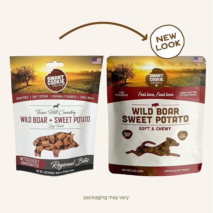 Smart Cookie All Natural Dog Treats - Wild Boar & Sweet Potato - Training Treats for Dogs with Allergies, Sensitive Stomachs - Soft Dog Treats, Chewy, Grain Free, Human-Grade, Made in USA - 5oz Bag