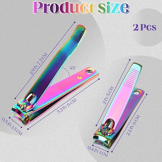 Rocutus 2pcs/Set Portable Nail Scissors Adult Pedicure Nail Clippers Household Small Scissors Foot Manicure Scissors Manicure Tools (Bight Colorful)