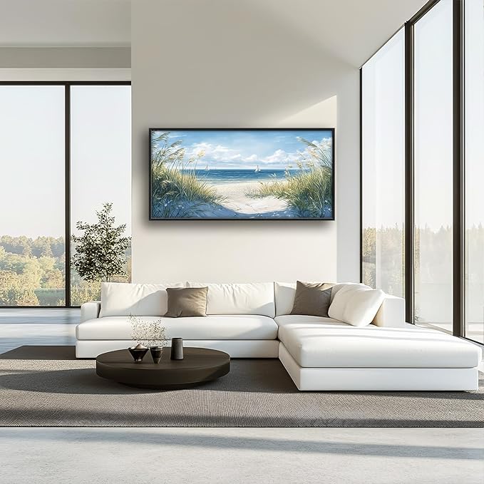 Framed Large Beach Wall Art for Living Room, Oversized Coastal Nautical Wall Decor Sailboat Canvas Seaside Pictures Modern Artwork Home Decoration for Living Room Bedroom Office 60"x30"