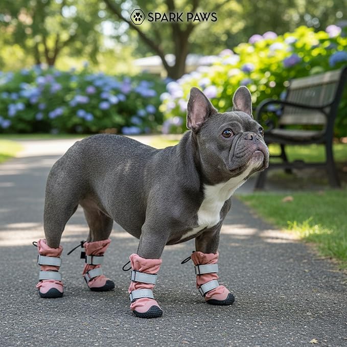Spark Paws Dog Shoes, Waterproof Dog Boots for Medium to Large Dogs, Non Slip, Breathable Dog Booties and Paw Protectors - 4PCS Doggie Hiking Boots with Reflective Straps - Pink - Size 4