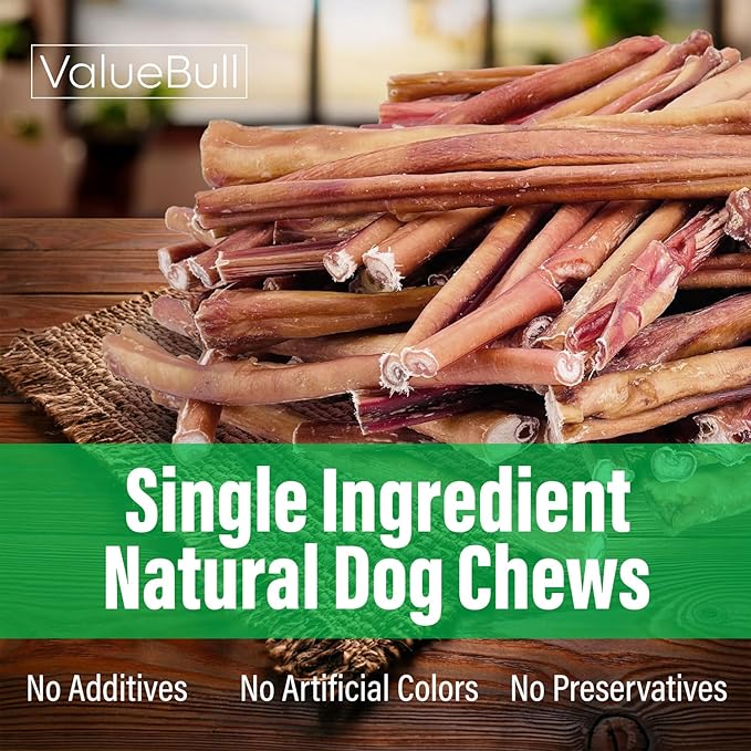 ValueBull Bully Sticks for Small Dogs, Thin 12 Inch, 100 Count - All Natural Dog Treats, 100% Beef Pizzles, Single Ingredient