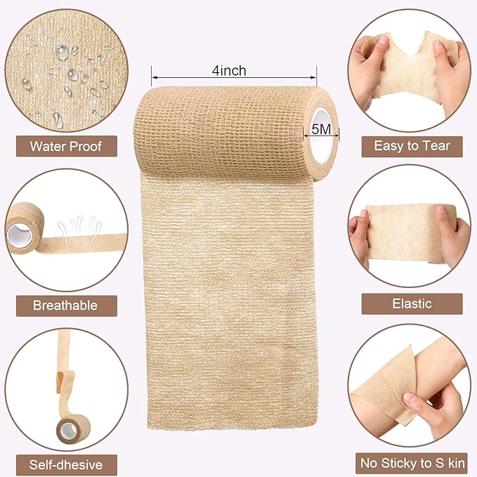 Treela 36 Pcs Self Adherent Bandage 4" X 5 Yard Wrap Breathable Cohesive Bandage Elastic Adhesive Tape for Stretch Athletic Sports Wrist Ankle(Nude)