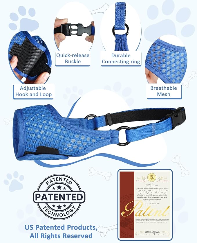 LUCKYPAW Soft Muzzle for Medium Large Sized Dogs Beagle Labrador German Shepherds, Dog Muzzle to Prevent Biting Chewing, Adjustable Breathable Mouth Guard for Grooming Walking Training(Blue, L)