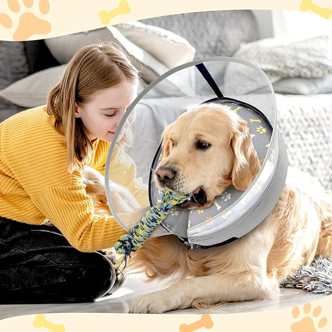 Dog Cone Collar with Enhanced Anti-Licking, Inflatable Dog Cone After Surgery, Adjustable Size with Soft Padding for Small Medium Large Dogs - M+