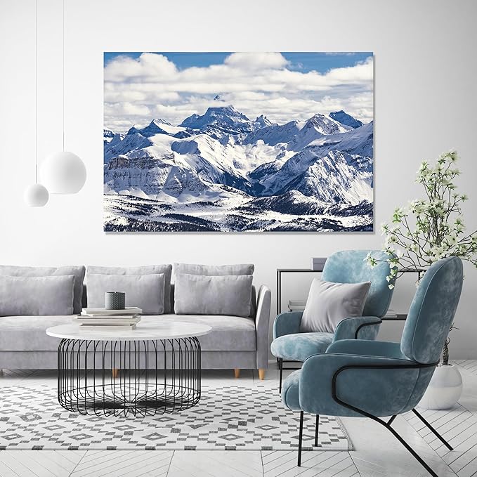 Nature Wall Art Prints - Ocean Forest Mountain Lake Canvas Landscapes - Small to Extra Large Living Room Bedroom Kitchen Bathroom Décor (Snowy Mountains Landscape, 31L" x 47W")