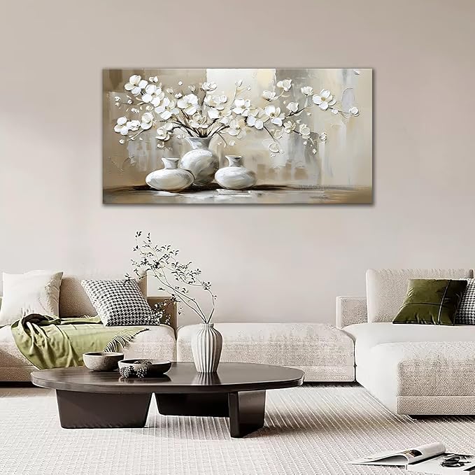 Large Farmhouse Wall Art Country Flower Canvas Living Room Floral Abstract Pictures Framed Prints Oversize Wall Decor Painting Artwork for Bedroom Dining Home 60"x30"