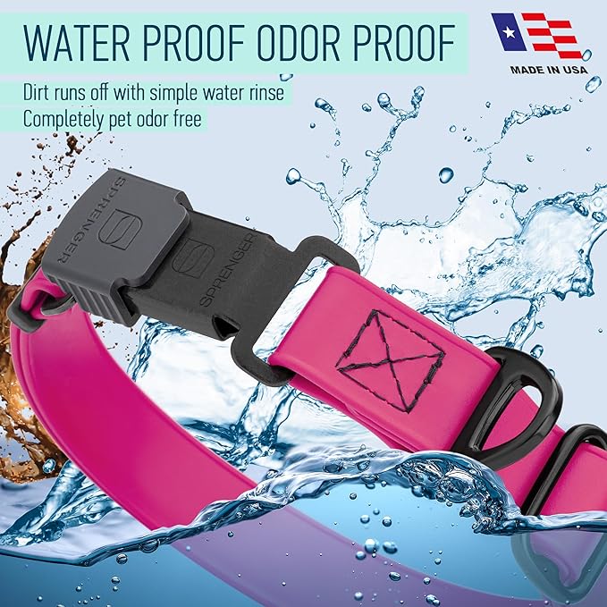 Dogline Biothane Waterproof Dog Collar with Herm Sprenger Stainless Steel Quick Release Buckle – Heavy Duty Tactical Durable Collar for Dogs – Comfortable and Safe Pet Collar, W 1" L 15-25", Magenta