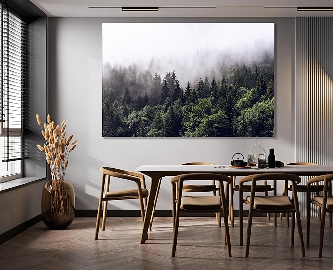 Nature Wall Art Prints - Ocean Forest Mountain Lake Canvas Landscapes - Small to Extra Large Living Room Bedroom Kitchen Bathroom Décor (Foggy Pine Forest, 28L" x 41W")