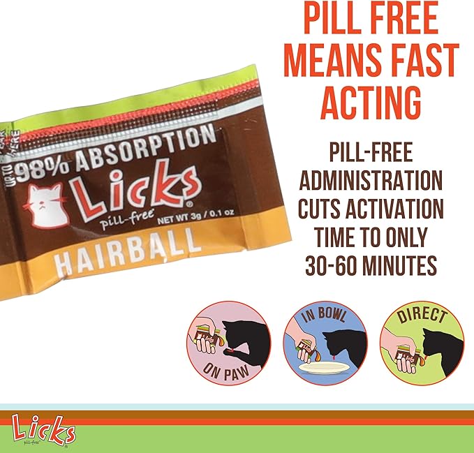 Cat Hairball Support - Cat Grooming Supplies Remedy - Beeswax & Cod Liver Oil Hairball Control - Skin Supplement - Gel Packets - 30 Use
