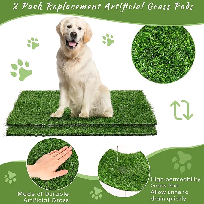 35'' x 22.6'' Dog Grass Pad Large Patch Potty with 2 Artificial Dog Grass Washable Puppy Pee Pad Foldable Dog Litter Box Indoor Outdoor Dog Potty Portable Pet Loo for Travel Balcony