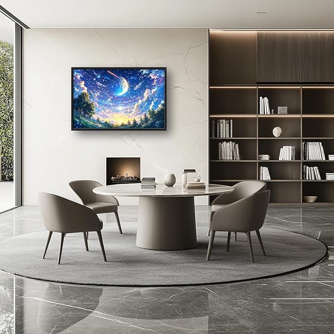 Framed Large Anime Sky Wall Art for Living Room, Oversized Fantasy Night Sky Forest Wall Decor Nature Canvas Painting Modern Artwork Home Decoration for Living Room Bedroom Office 36"x24"