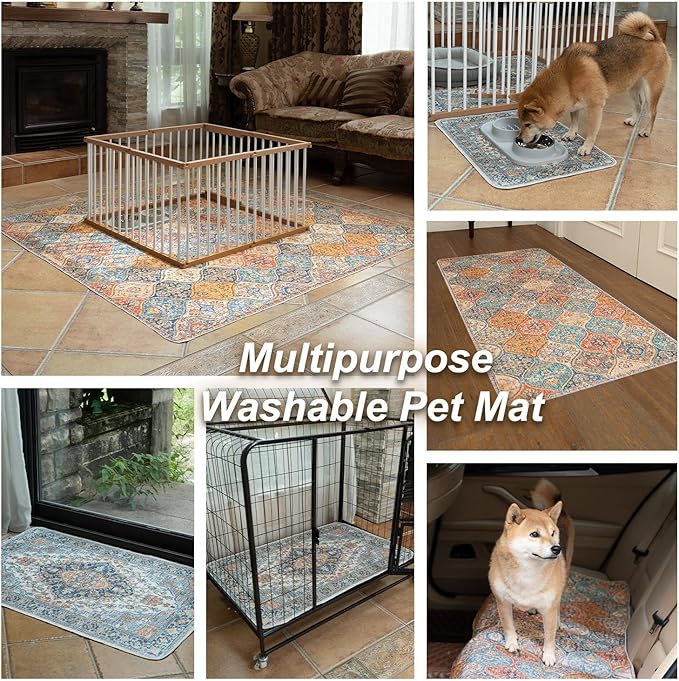 nunubaby Washable Pee Pads for Dogs, Stylish, Non-Slip and Leak-Proof Pee Pads. Reusable Potty Pads for Dogs for Crates and Floors.(Brown/Multi, 48" x48")