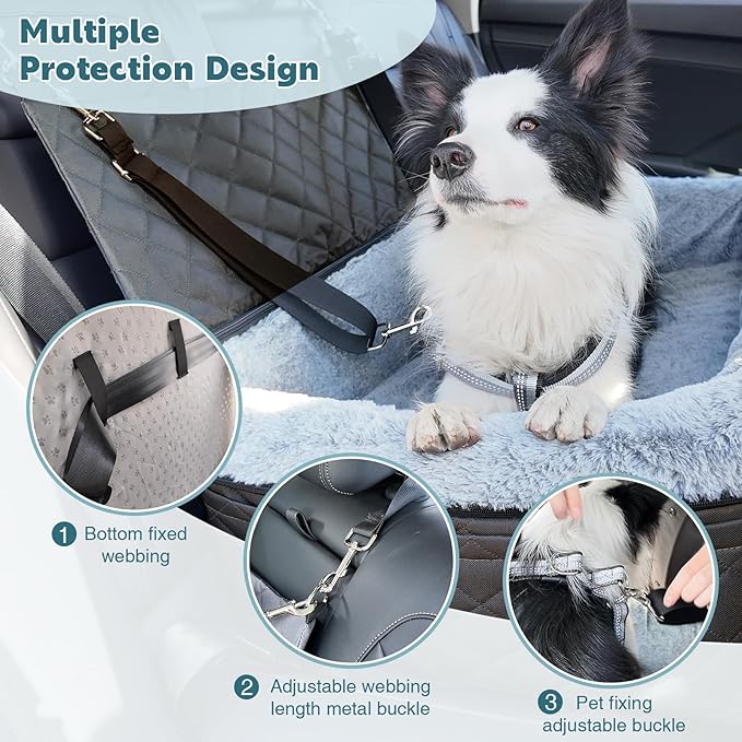 Dog Car Seat for Large/Medium Pet, Anti Slip Bottom Dogs Booster Seat for All Seasons,Pet Travel Bed with Thick Dog Sofa Cushion,2 Safety Leashes(Black)