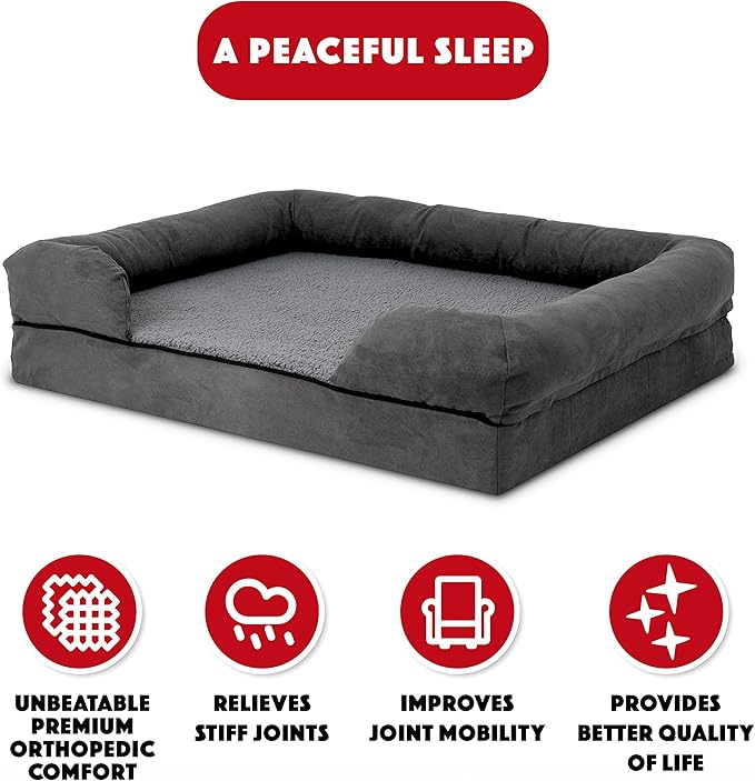 The Dog’s Bed, Large Grey Plush (no Logo), Memory Foam, Pain Relief: Arthritis, Hip & Elbow Dysplasia, Post Surgery, Lameness, Supportive, Calming, Waterproof Washable Cover, Veterinary Approved