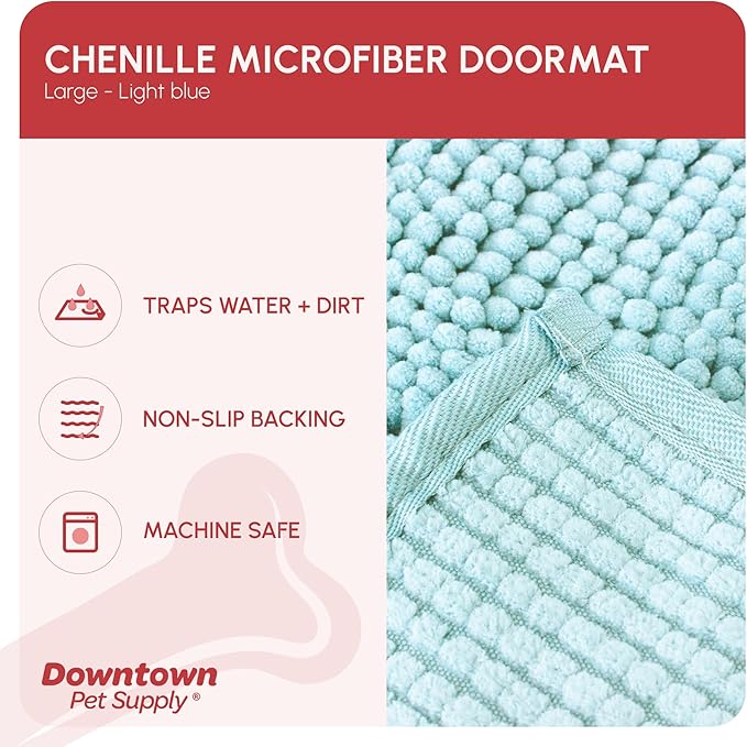 My Doggy Place Microfiber Dog Mat for Muddy Paws, 36" x 26" Light Blue - Absorbent and Quick-Drying Dog Paw Cleaning Mat, Washer and Dryer Safe - Non-Slip Rubber Backed Dog Floor Mat, Large