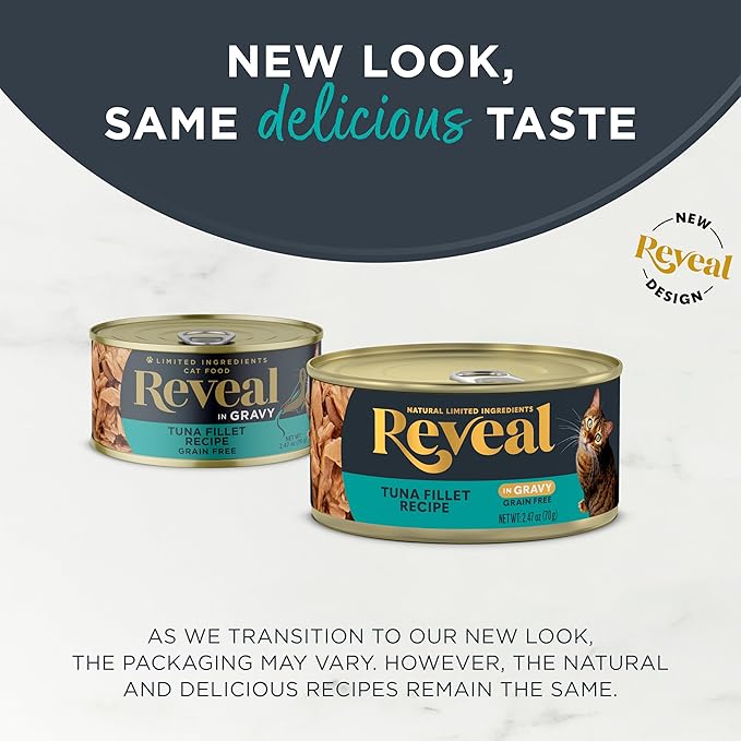 Reveal Natural Wet Cat Food, 24 Pack, Limited Ingredient, Grain Free Food for Cats, Tuna in Gravy, 2.47oz Cans