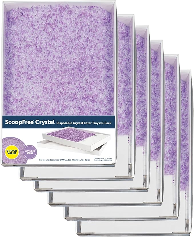 PetSafe ScoopFree Disposable Crystal Cat Litter Tray - Easy Cleaning Box - Refill Tray for Electric Litter Box - Lavender Scent - 4.3 lb Bags - 6 Pack