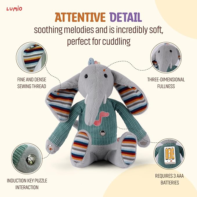 Lumio Musical Stuffed Animal Plush Toy with Lights & Sounds - Cute Interactive Toy for Newborns, and 3 6 12 to 48 Months (Bunny)