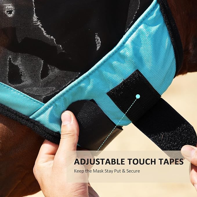 Harrison Howard Pro Luminous Horse Half Face Fly Mask Large Eye Space with Ears UV Protection for Horse Teal S