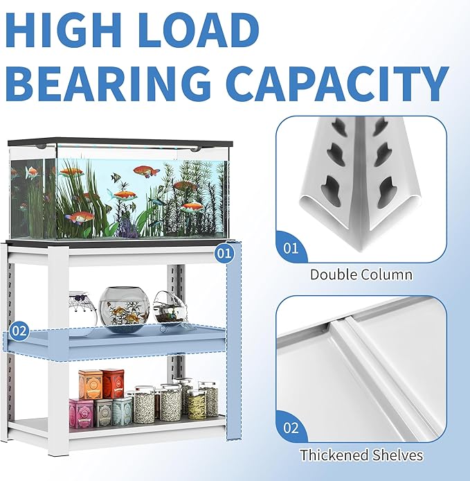 Fish Tank Stand White,3-tier Rack Shelf heavy duty Metal Frame Aquarium Stand 20 Gallon,Reptile Terrarium Stand for 30 Gallon Long Aquarium,Reptile Tank Stand,Breeder Tank Stand,31.5"*18"*34"