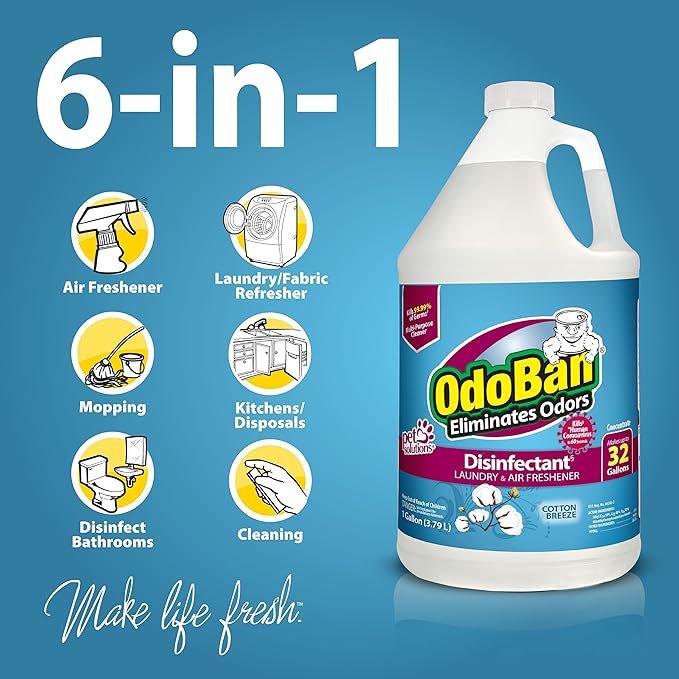 OdoBan Disinfectant Concentrate and Odor Eliminator, Made in the USA, Cotton Breeze Scent, 2 Gallons