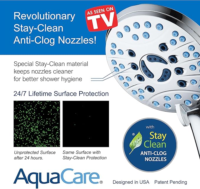 Hotel Spa AquaCare for California As-Seen-On-TV High Pressure Handheld Rain 50-mode 3-way Shower Head Combo with Adjustable Arm, Anti-clog Jets, Tub & Pet Power Wash, 6 ft. Stainless Steel Hose