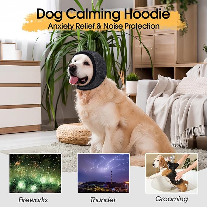 Dog Calming Hoodie, Dog Ear Muffs Noise Protection & Anxiety Relief, No Shake Ear Wraps for Dogs Quiet Ears Cover Headband for Fireworks Grooming Swimming Bathing Force Drying