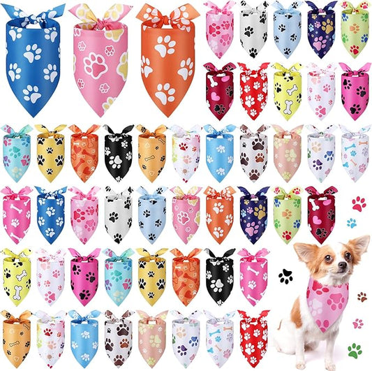 Abbylike 50 Pcs Paw Print Dog Bandanas Bulk Soft Triangle Scarves for Pets Party Costume Doggie Walking Photo Props Bibs for Pets Shops Adoption Events Halloween Party Gifts(31.5 x 21.7 x 21.7 Inch)