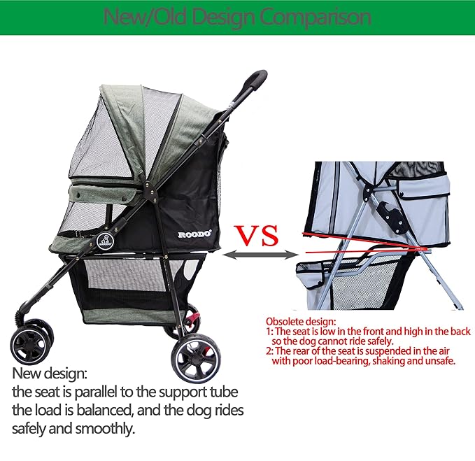 ROODO 3 Wheel Dog Pet Cat Stroller Best Lightweight Foldable Compact Portable Jogger All Terrain Travel Pet Gear Puppy Kitty Stroller for up to 30lbs Medium Small Dogs and Cats(Cationic ash)