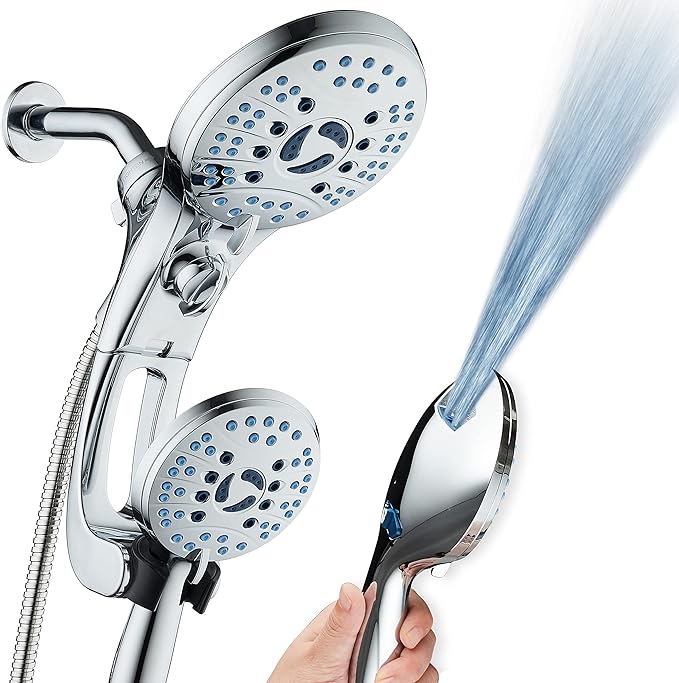 Hotel Spa AquaCare As-Seen-On-TV High Pressure Handheld/Rain 50-mode 3-way Shower Head Combo with Adjustable Arm - Anti-clog Nozzles, Tub & Pet Power Wash, 6 ft. Hose, All Chrome Finish