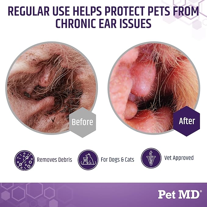 Pet MD Dog Ear Cleaning Wipes with Aloe and Eucalyptus + Veterinary Tris Flush Cat & Dog Ear Cleaner