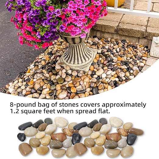8LB 1"-2" Decorative River Rocks for Plants, Polished Pebbles for Garden Landscaping, Planters, Aquariums, Vase Fillers – Indoor & Outdoor Decor