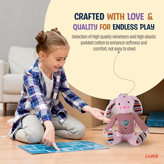 Lumio Musical Stuffed Animal Plush Toy with Lights & Sounds - Cute Interactive Toy for Newborns, and 3 6 12 to 48 Months (Bunny)