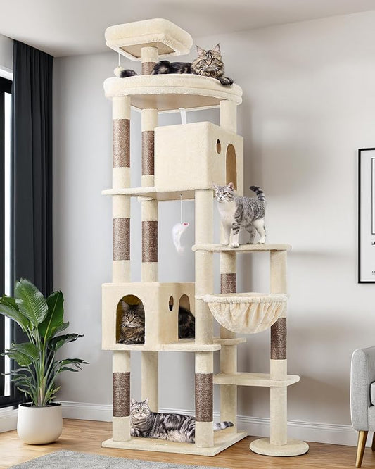 Globlazer Giant Cat Tree, 83 inch Cat Tree for Indoor Cats Large Adult, XXL Cat Tower with 9 Scratching Posts for 20lb+ Heavy Duty Large Adult Cats, F83, Beige