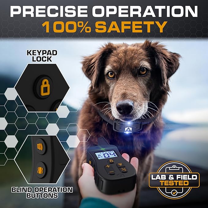 INVIROX Dog Shock Collar [Ultra K9] 124 Training Levels, 4 Powerful Modes with Night-Light and ¾ Mile Range 100% Safe Dog Training Collar for Large Dogs IP67 Waterproof (Black)