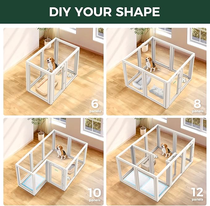FXW AuraSpace Acrylic Indoor Unleashed Dog Playpen for Medium Dogs, 35 Inch, 10 Panels, White