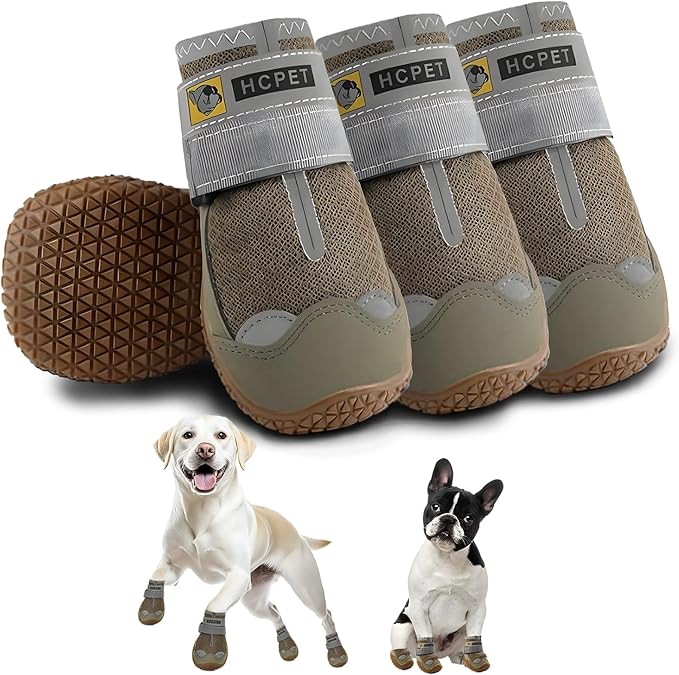 Hcpet Dog Shoes for Large Dogs, Breathable Dog Booties for Small Medium Dogs, Anti-Slip Dog Boots & Paw Protectors for Hot Pavement Winter Snow Hiking with Reflective Straps Army Green Size 5