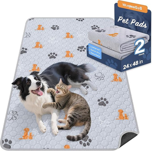 Washable Pee Pads for Dogs, 2 Pack Absorbent Reusable Training Dog Pads Pet Puppy Pads, Non-Slip Potty Pads for Whelping, Playpen, Crate, Bed, Orange, 24"x48"