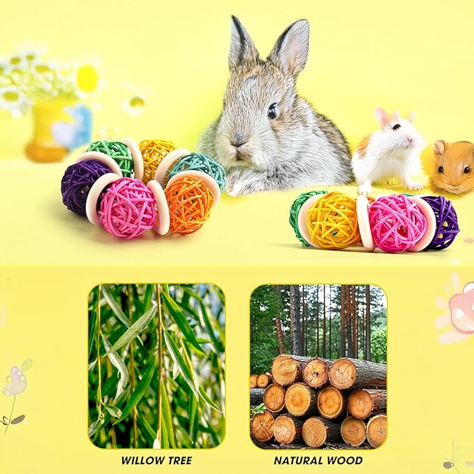 2 Pcs Natural Grass Chew Balls for Rabbits, Chinchillas, Hamsters & Mice - Safe Dental Health Toys for Teeth Grinding, Chewing & Dental Care, Small Animal Enrichment Chew Toys