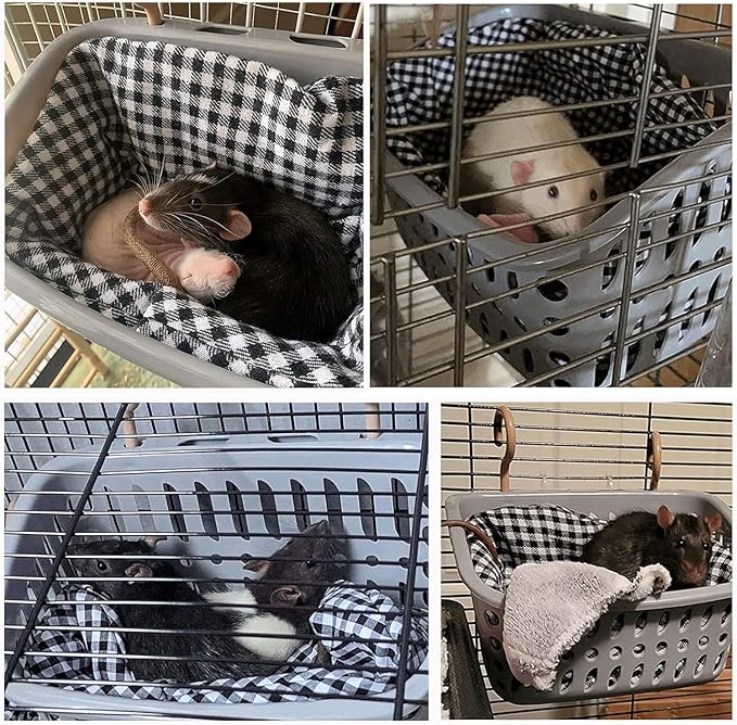 JWShang Rat Hammock for Cage, Chew Proof Hanging Basket Bed with Sturdy Hooks, Pet Cage Accessories, Safe Cozy Small Animal Rodent Hammock for Sugar Glider Mice Snuggling Sleeping (Blue, Large)