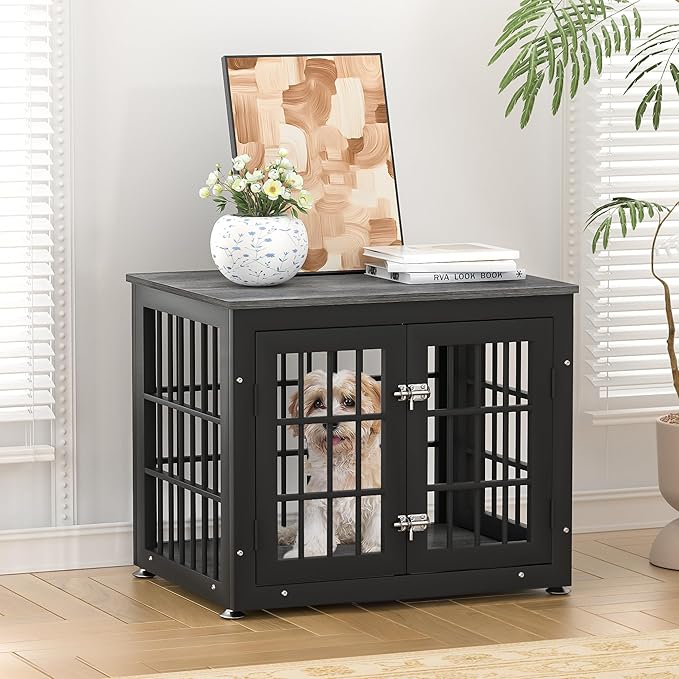 26 Inch Heavy Duty Dog Crate Furniture for Small Dogs, Decorative Pet House End Table, Wooden Cage Kennel Furniture Indoor, Gray