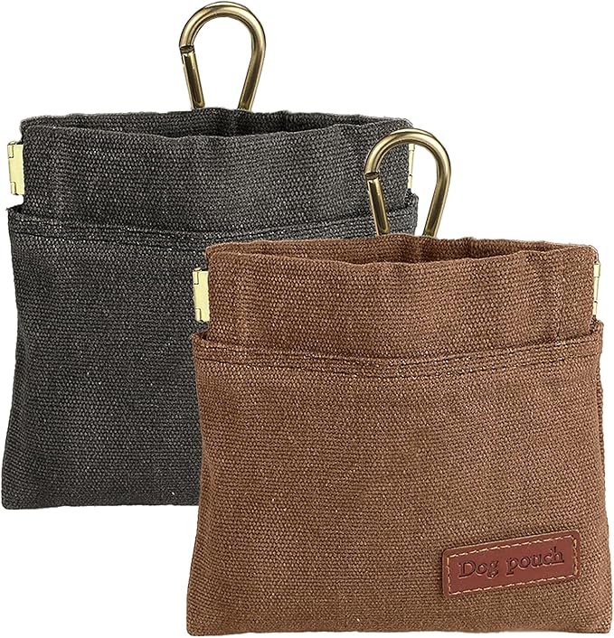 2PC Dog Treat Pouch,Dog Training Treat Reward Bag,Portable Puppy Hand Free Dog Walking Bag,Auto Closing Dog Food Dispenser,Behavior Aids for Puppy Travel or Outdoor(Grey+Khaki)