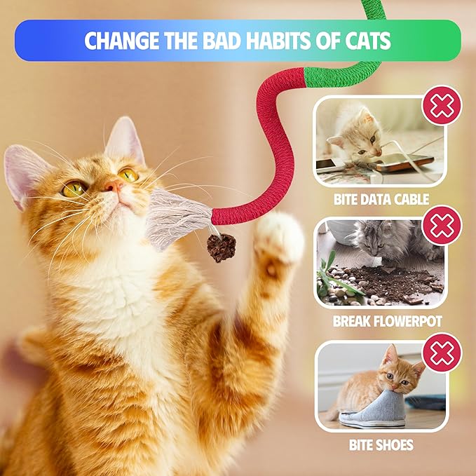 Cat Toys Chew Rope & Silvervine Sticks for Bored Indoor Adult Cats, 2Pcs Interactive Catnip Toys for Cats with Refillable Natural Catnip Bag for Teeth Cleaning