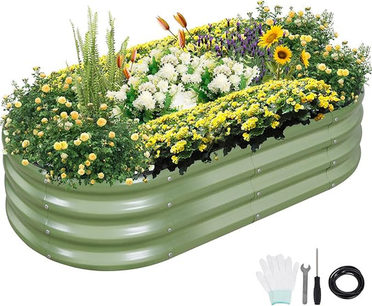 Galvanized Raised Garden Bed Outdoor- Raised Beds for Gardening| Metal Planter Box, Steel Raised Garden Bed Kit with Safety Edging and Gloves for Vegetables, Flower, Herbs (4x2x1FT, Green)