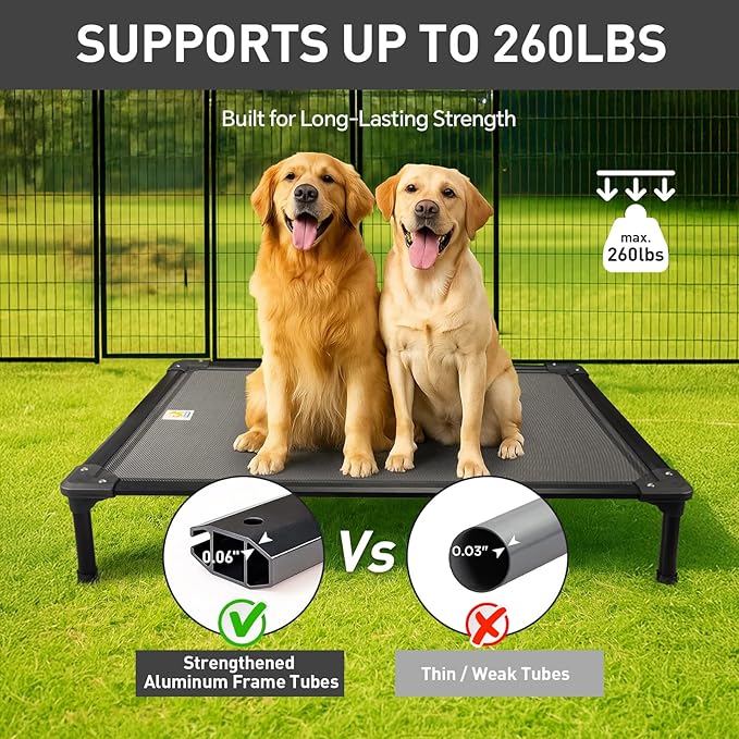 Sytopia 47'' Outdoor Elevated Dog Bed for Extra Large Dogs, Chew-Proof Pet Camping Raised Cot with Breathable Mesh - Durable Frame, Cooling Hammock Bed, Non-Slip Feet, Waterproof, Easy Clean