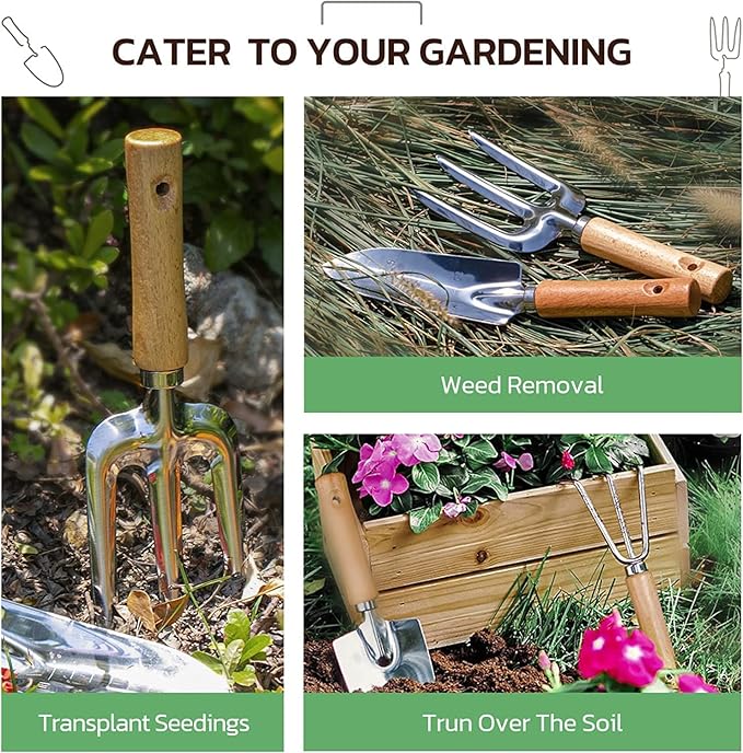 Gardening Tools 9-Piece Heavy Duty Garden Hand Tools with Fashion and Durable Garden Tools Organizer Handbag, Rust-Proof Garden Tool Set, Ideal Gardening Gifts for Women