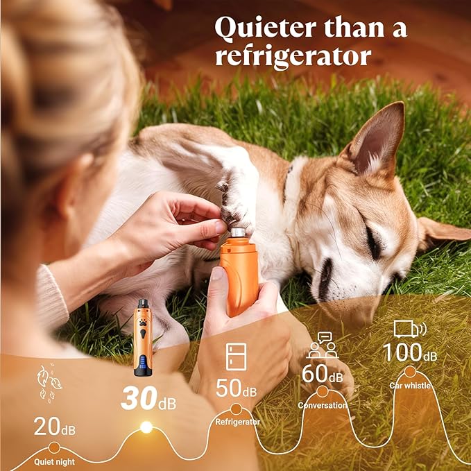 YABIFE Dog Nail Grinder, Dog Nail Trimmers and Clippers Kit, Super Quiet, Rechargeable, for Small Large Dogs Cats Toenail Claw Grooming,3 Speeds