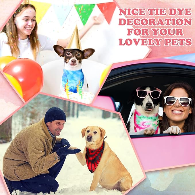100 Pcs Tie Dye Dog Bandanas Bulk Pet Bibs Colorful Triangle Scarf Pet Bandanas for Medium Large Dogs Holiday Summer Hawaiian Birthday Costume Decor